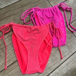 Good American Sparkle String Bikini Bottoms - Hot Pink & Fuchsia